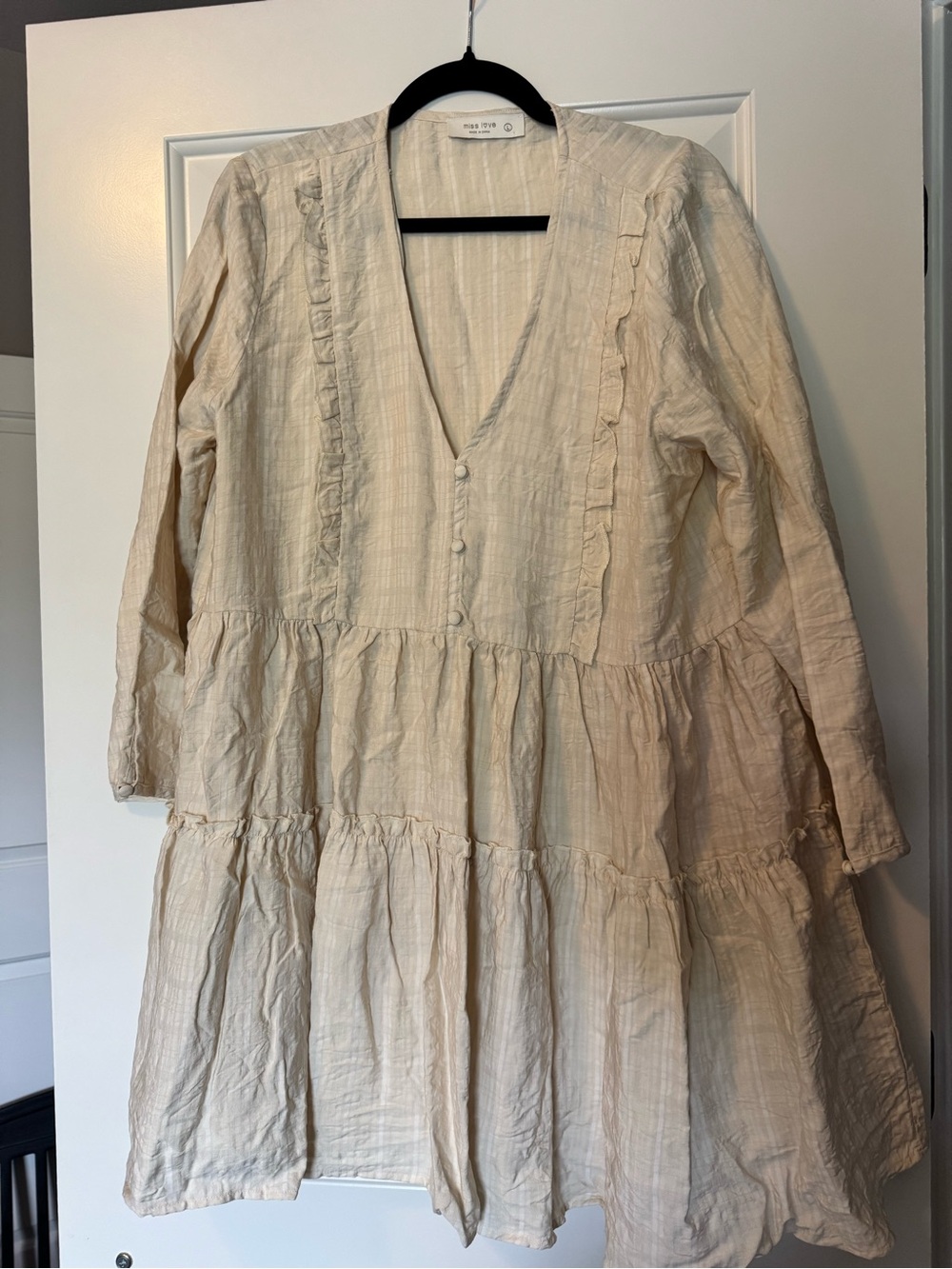 Cream Tiered Button-Front Smock Dress